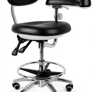 Dental Assistant Chairs with 360 Degree Rotation Armrest Black PU Leather Assistant Stool Chair Height Adjustable Doctor Chair (Black Color)-0